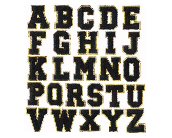 3 Inch Jet Black Chenille Alphabet Patches-Iron On Backing