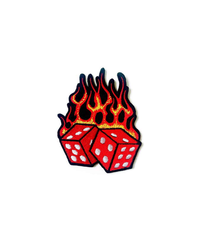 Flaming Embroidered Dice Patch