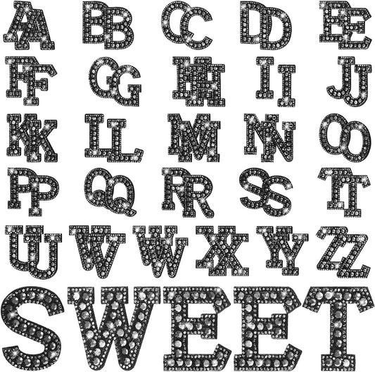 Black Rhinestone Alphabet Patch