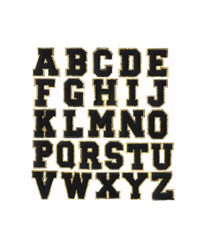 3 Inch Jet Black Chenille Alphabet Patches-Iron On Backing