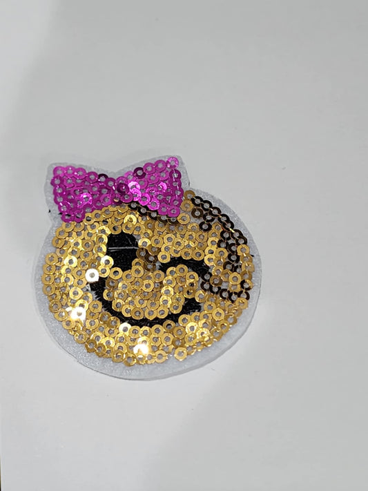 Sequin Winking Smiley Pink Bow